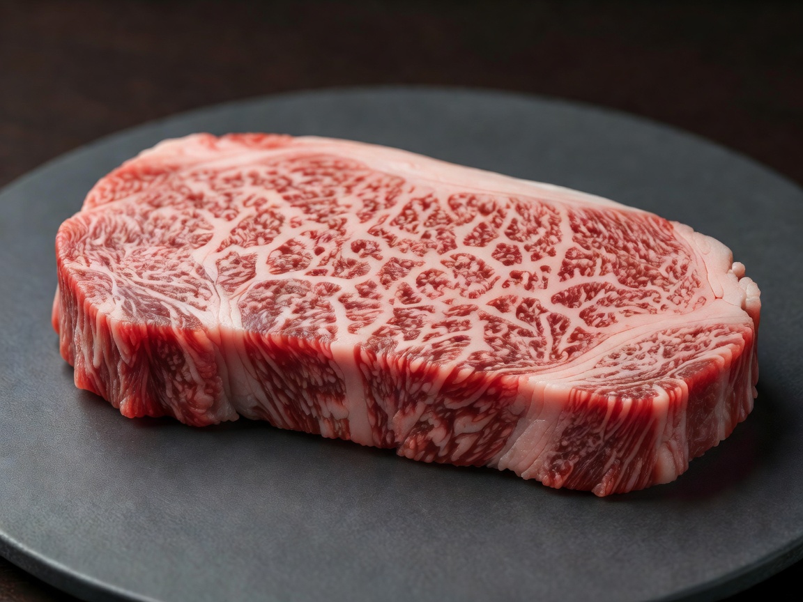 Beautiful raw A5 Miyazaki Wagyu steak showcasing marbling