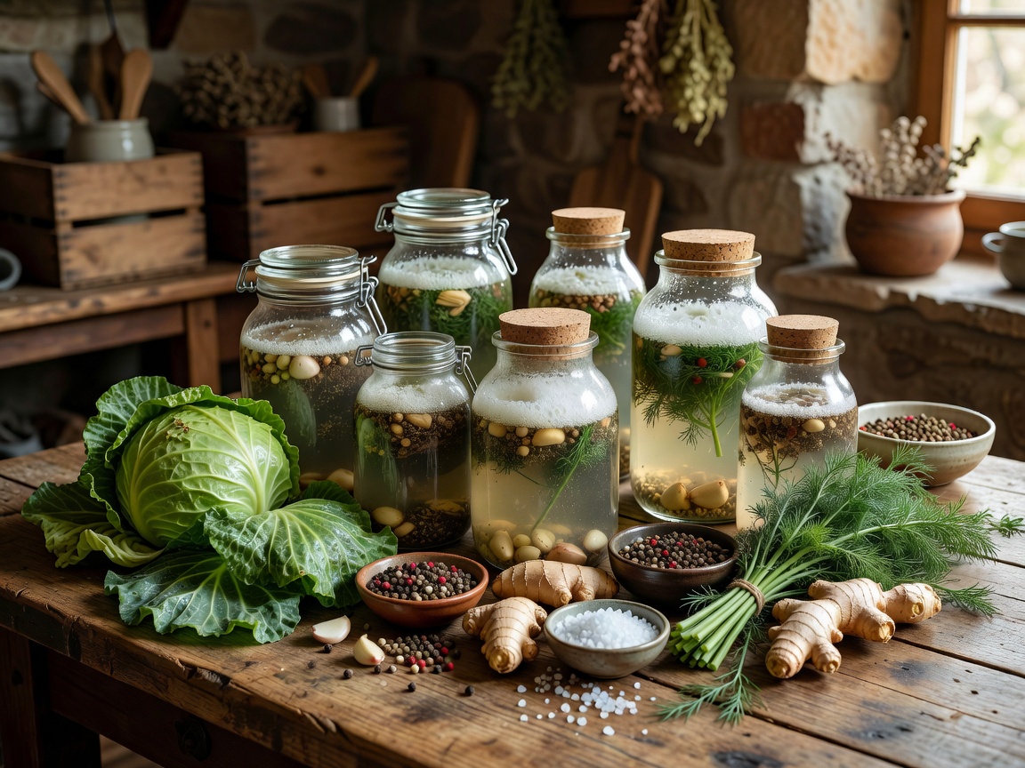 Fermentation jars and artisanal ingredients