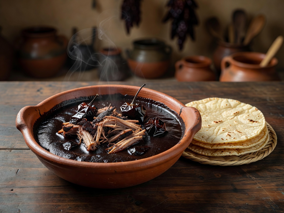 Complex rich Oaxacan Mole Negro over roasted poultry